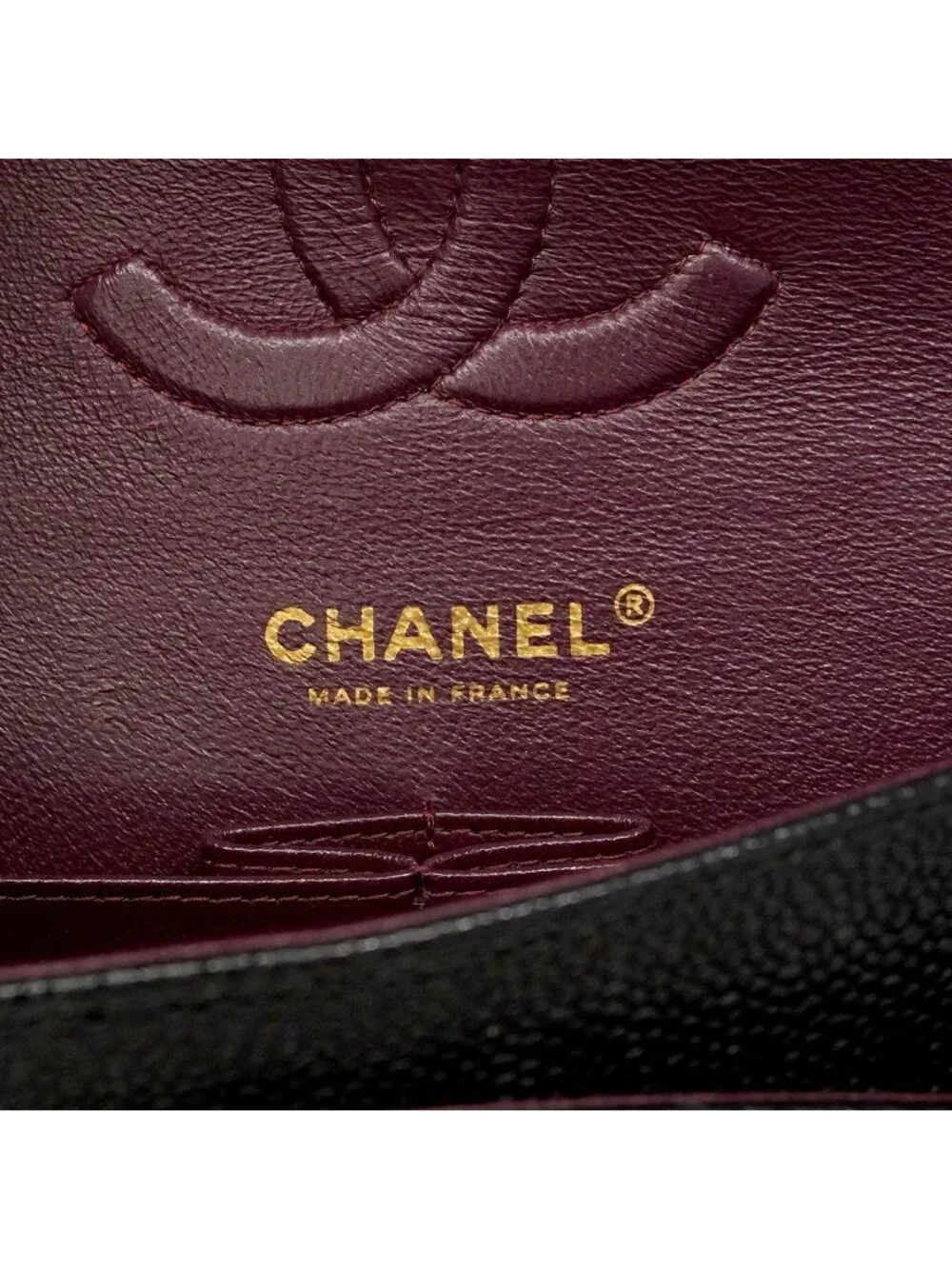Chanel Shoulder Bag Quilted Caviar Leather Black Gold